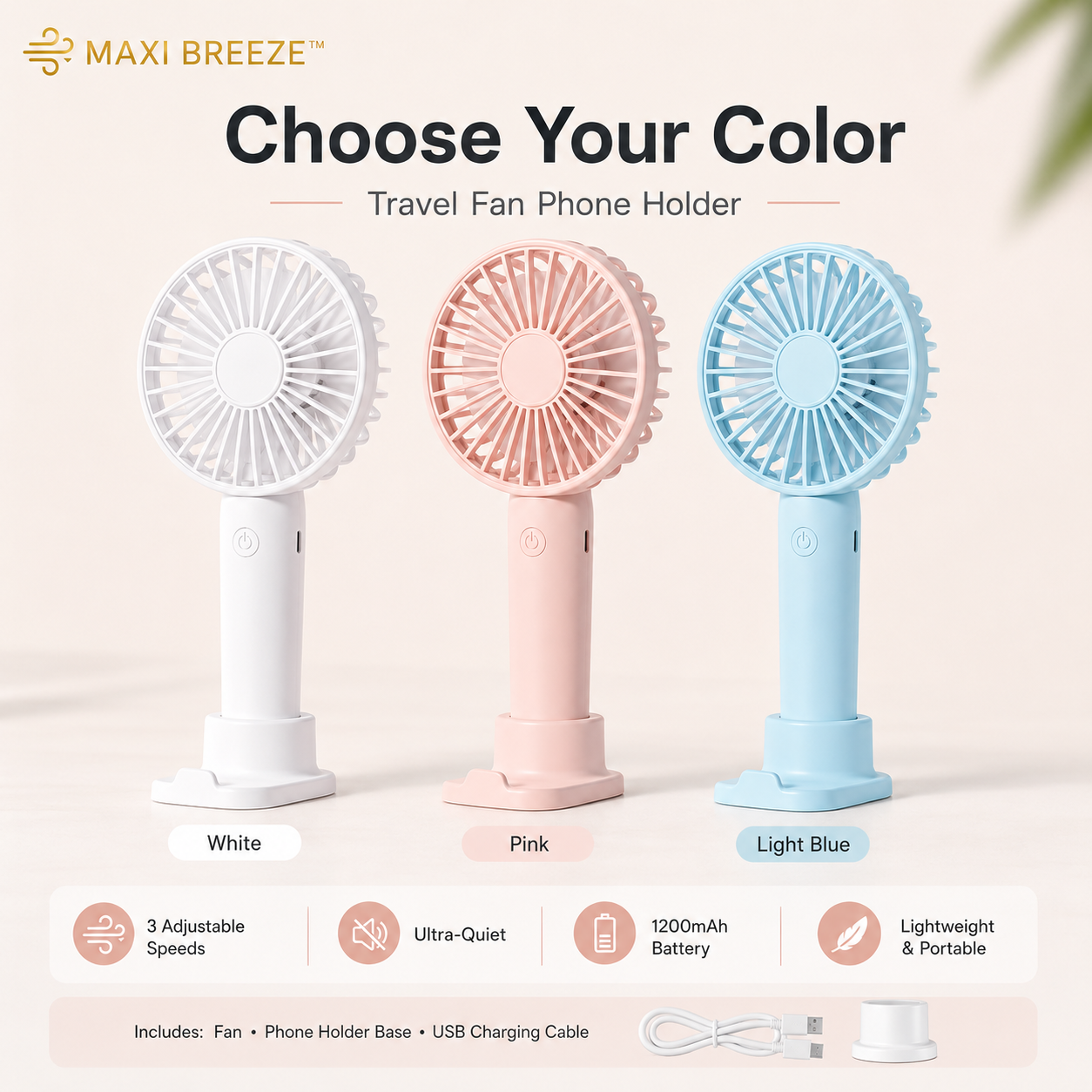 MAXI BREEZE™ Reiseventilator mit Handyhalterung