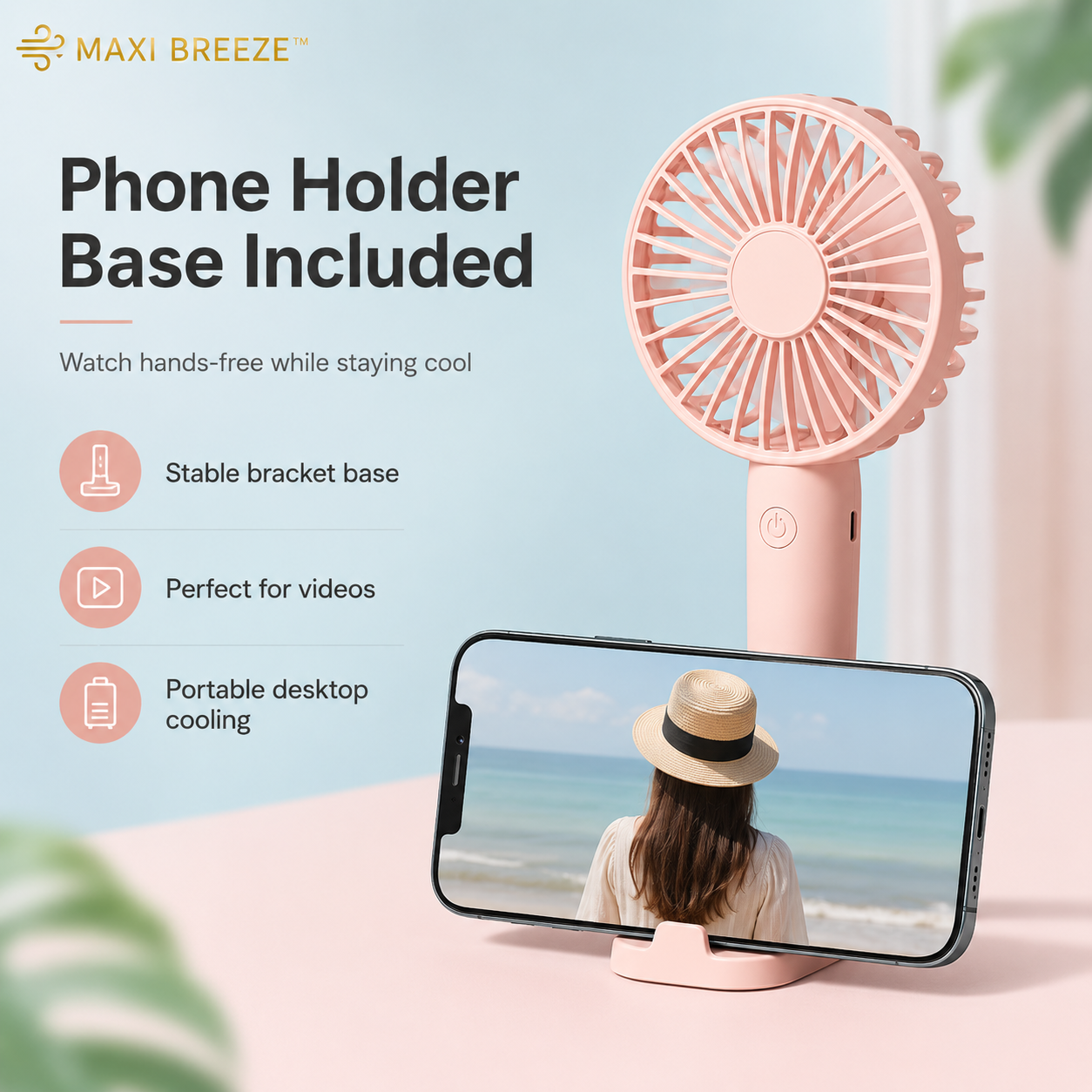 MAXI BREEZE™ Reiseventilator mit Handyhalterung
