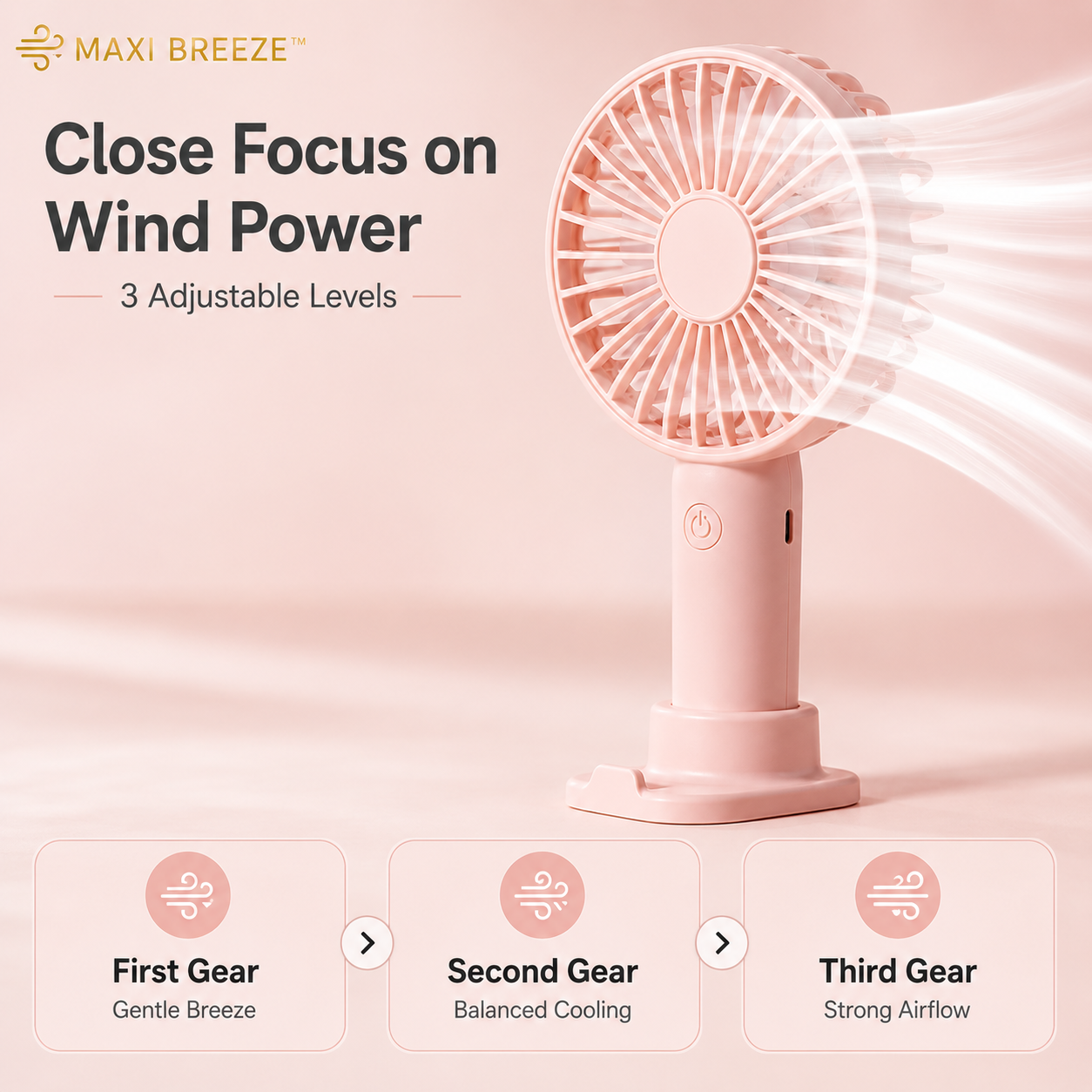 MAXI BREEZE™ Reiseventilator mit Handyhalterung