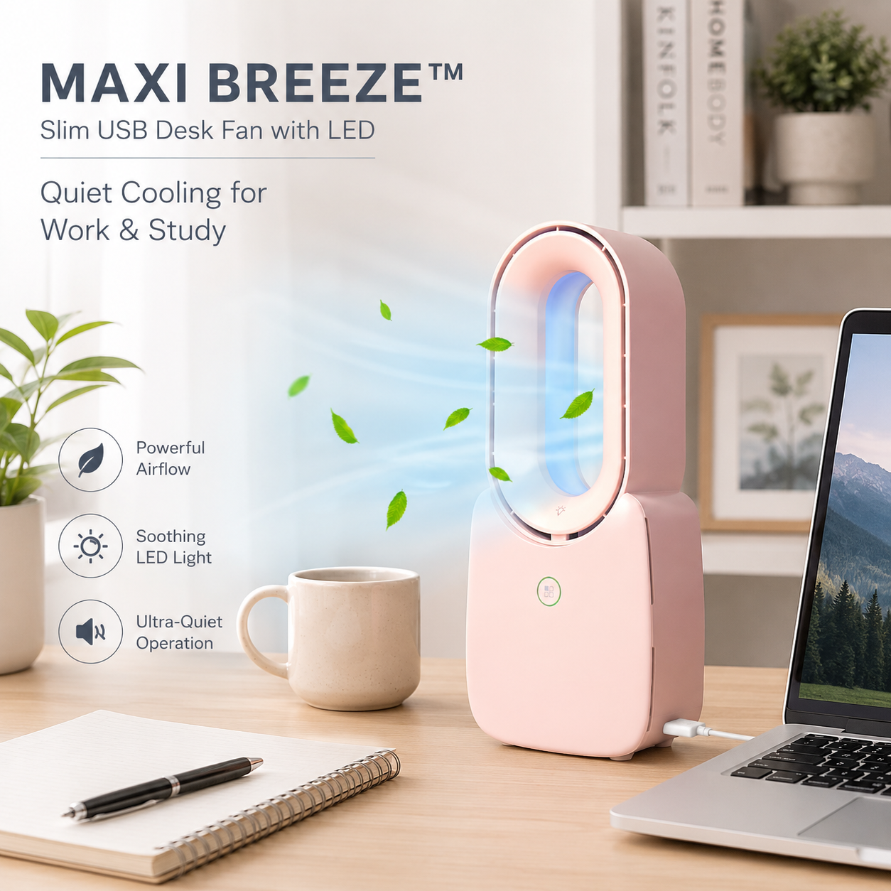 Mini ventilateur de bureau USB Slim MAXI BREEZE™ avec LED