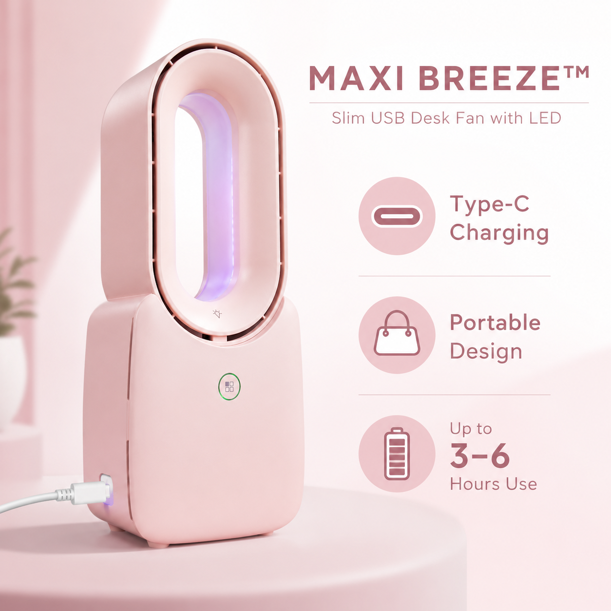 Mini ventilateur de bureau USB Slim MAXI BREEZE™ avec LED