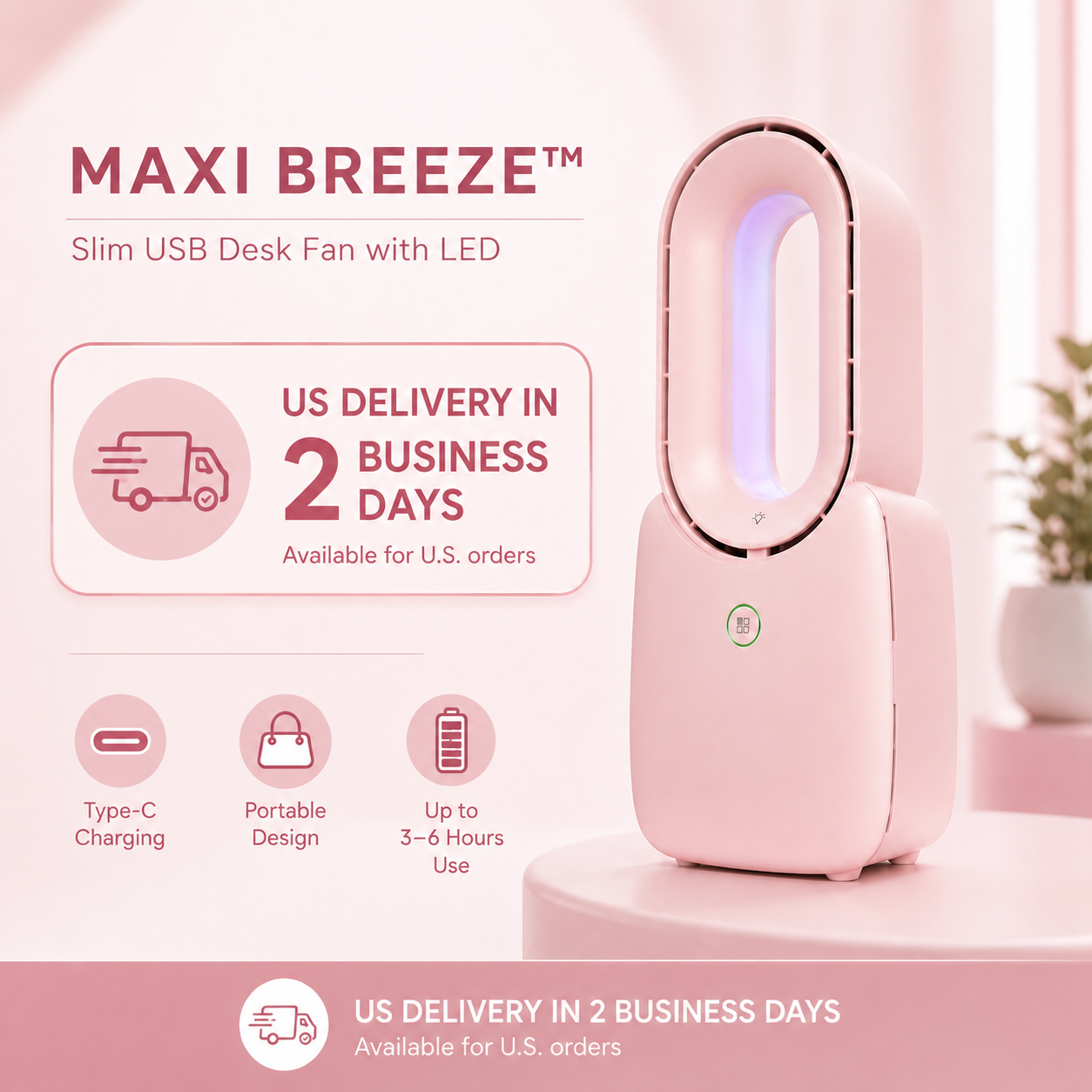 Mini ventilateur de bureau USB Slim MAXI BREEZE™ avec LED