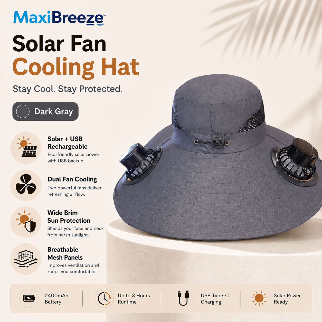 Ventilating Solar Fan Bucket Hat