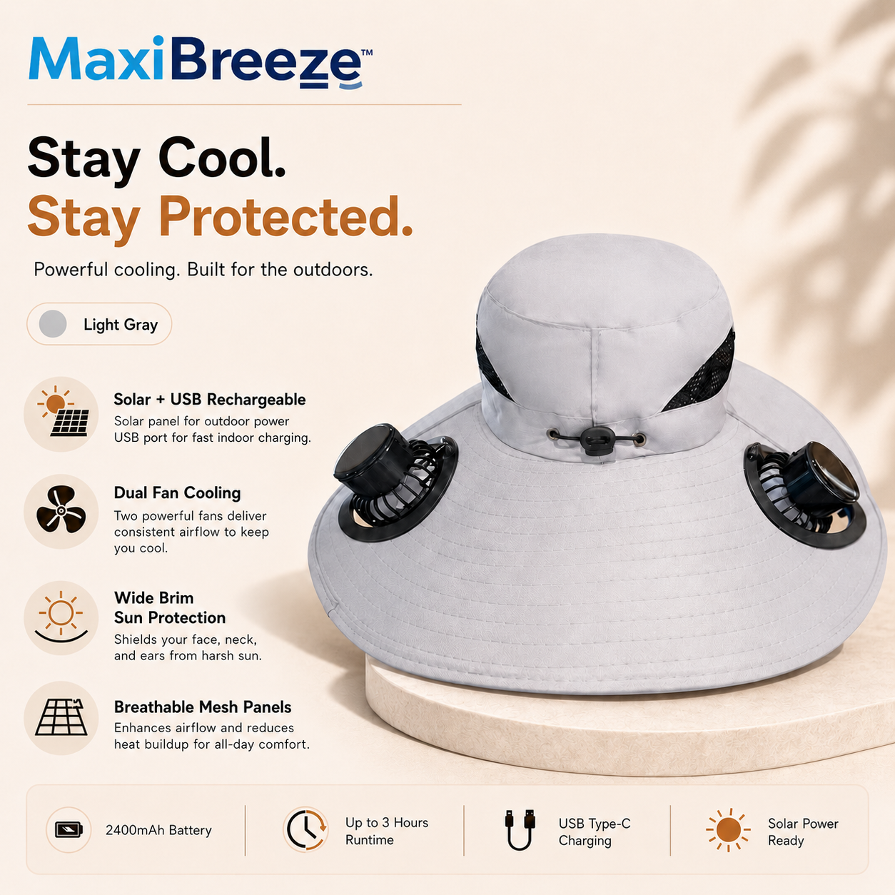 Ventilating Solar Fan Bucket Hat