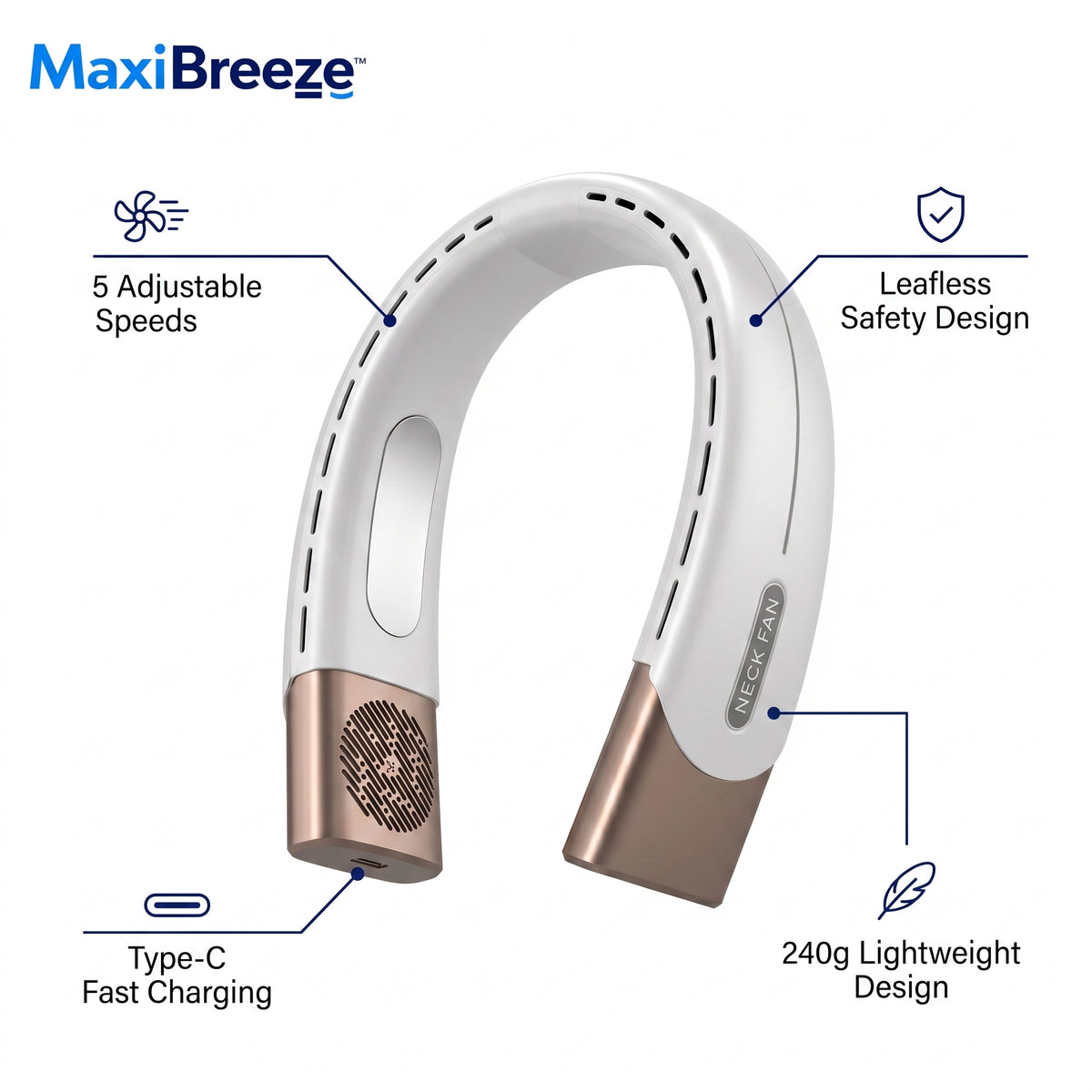 Portable Neck Fan with 5 Speeds MAXIBREEZE™.