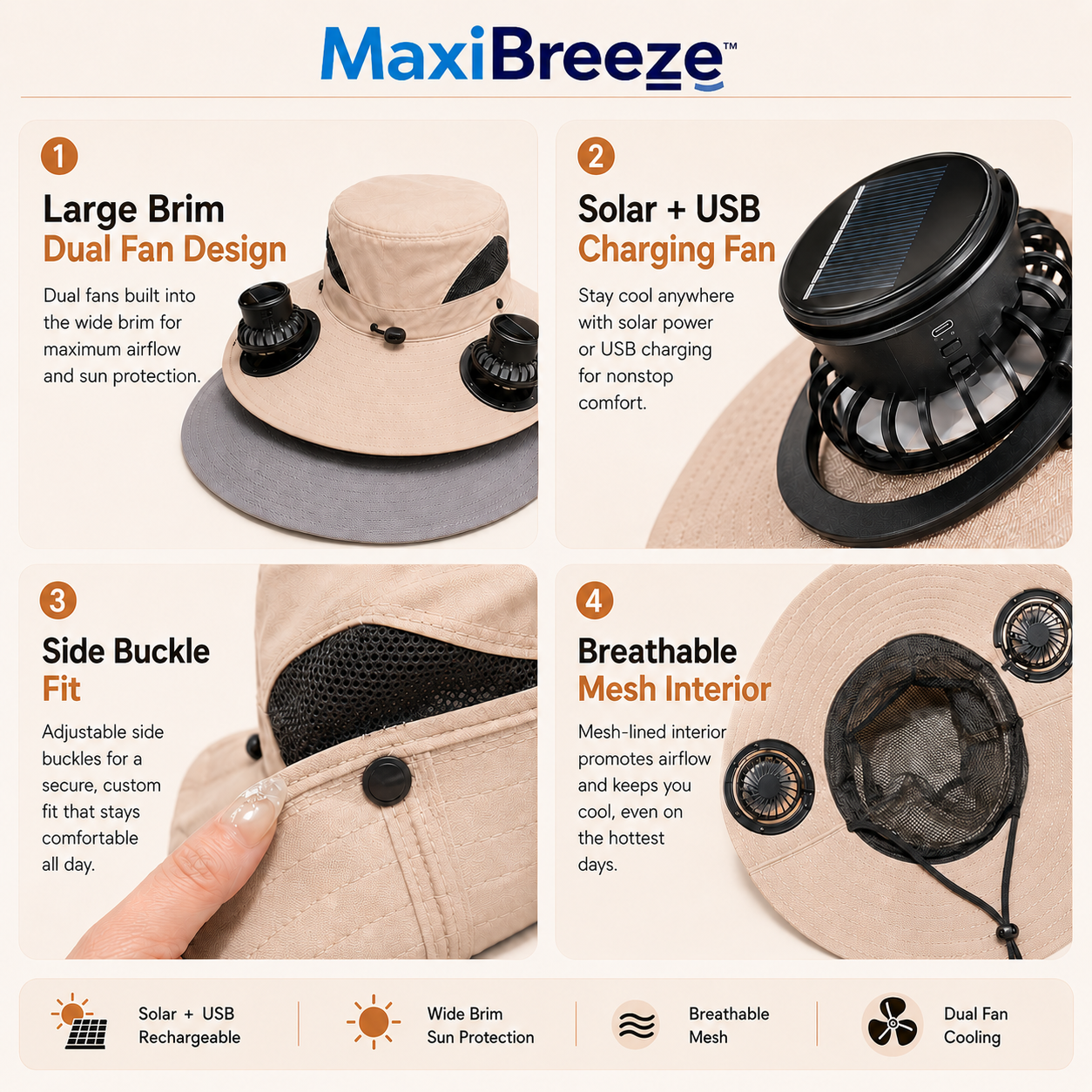 Ventilating Solar Fan Bucket Hat